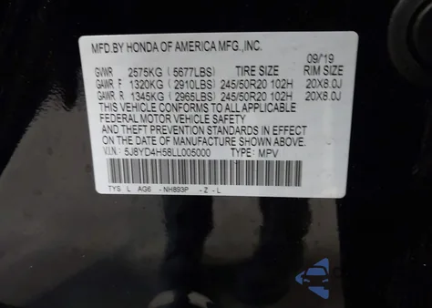 2020 Acura Mdx Technology Package from USA, damaged, VIN 5J8YD4H58LL005000